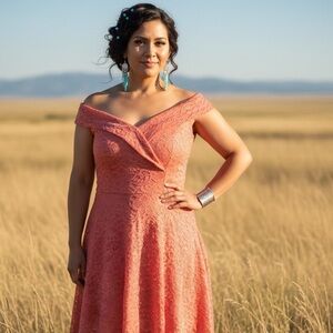 H.R. HOMRAIN Floral Lace Off The Shoulder High Low Dress